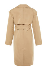 Beige Oversize Wide Cut Belted Water Repellent Long Trench Coat Twoaw22tr0010