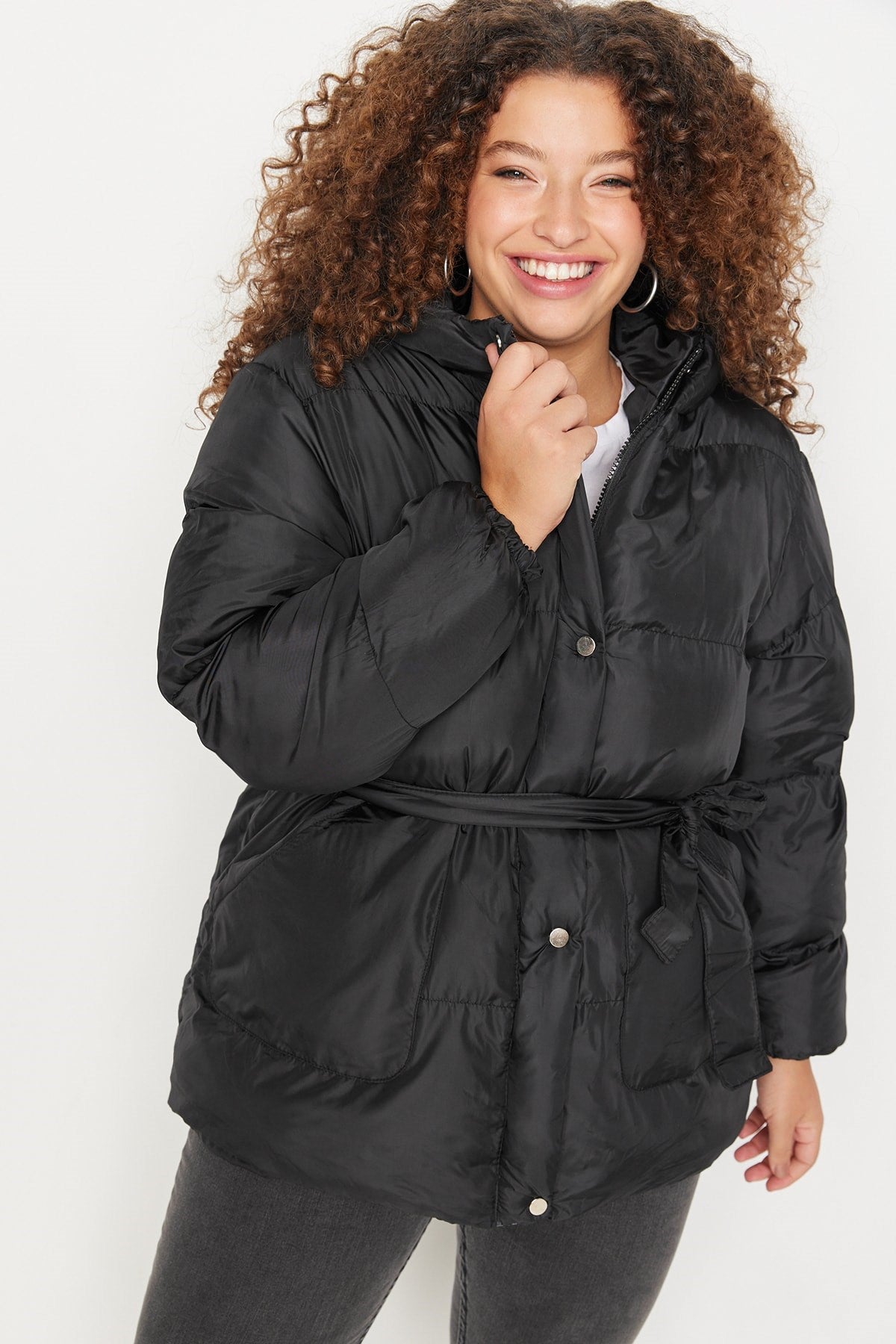 Black Belted Inflatable Coat Tbbaw23aw00009