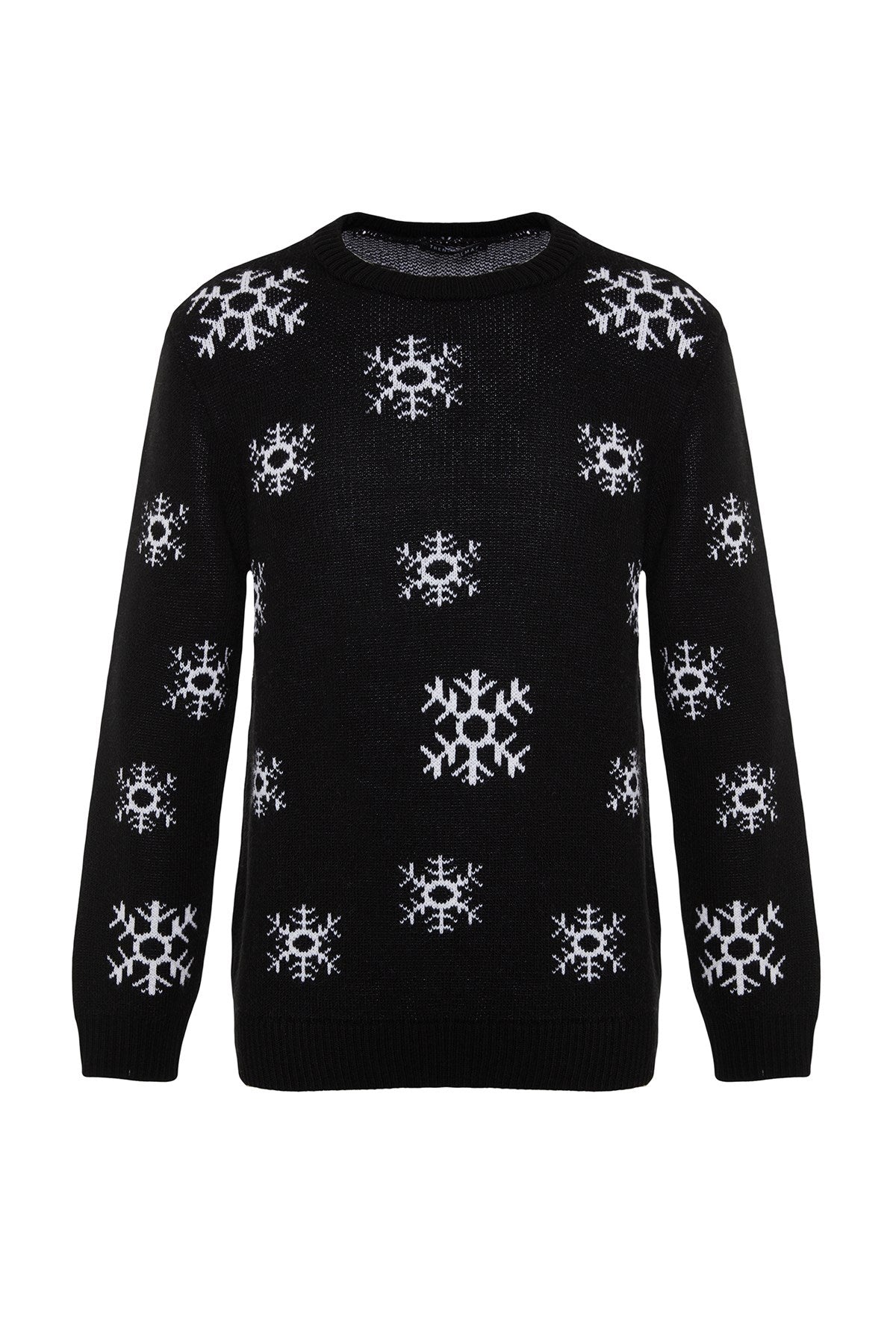 Black Mens Regular Fit Crew Neck Christmas Knitwear Sweater Tmnaw24kz00062