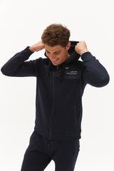 Men's Navy Blue Hooded Zipper Pocket Casual Sports Tracksuit Top 0371 Tb22ml06w0371-1