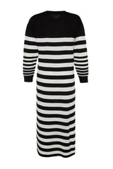 Black And White Striped Long Knitwear Dress Tctaw24eb00020