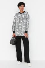 Beige Geometric Patterned Sweatshirt-pants Knitwear Suit Tctaw23us00006