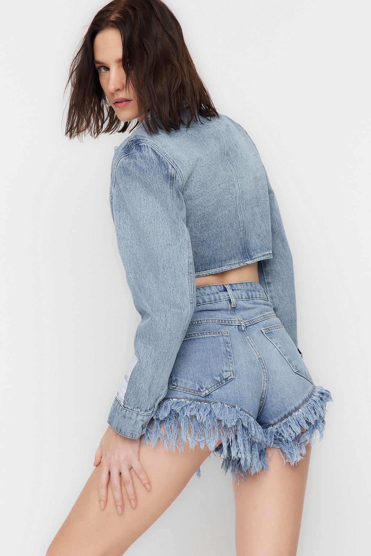 X Sagaza Studio Blue Stone Printed Denim Shorts Tclss23sr00000