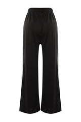 Black Waist Elastic Stripe Detailed Wide Leg Knitted Pants Tbbaw23ar00018