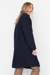 Navy Blue Jacket Collar One-button Lined Cashmere Coat Tctaw23ab00004