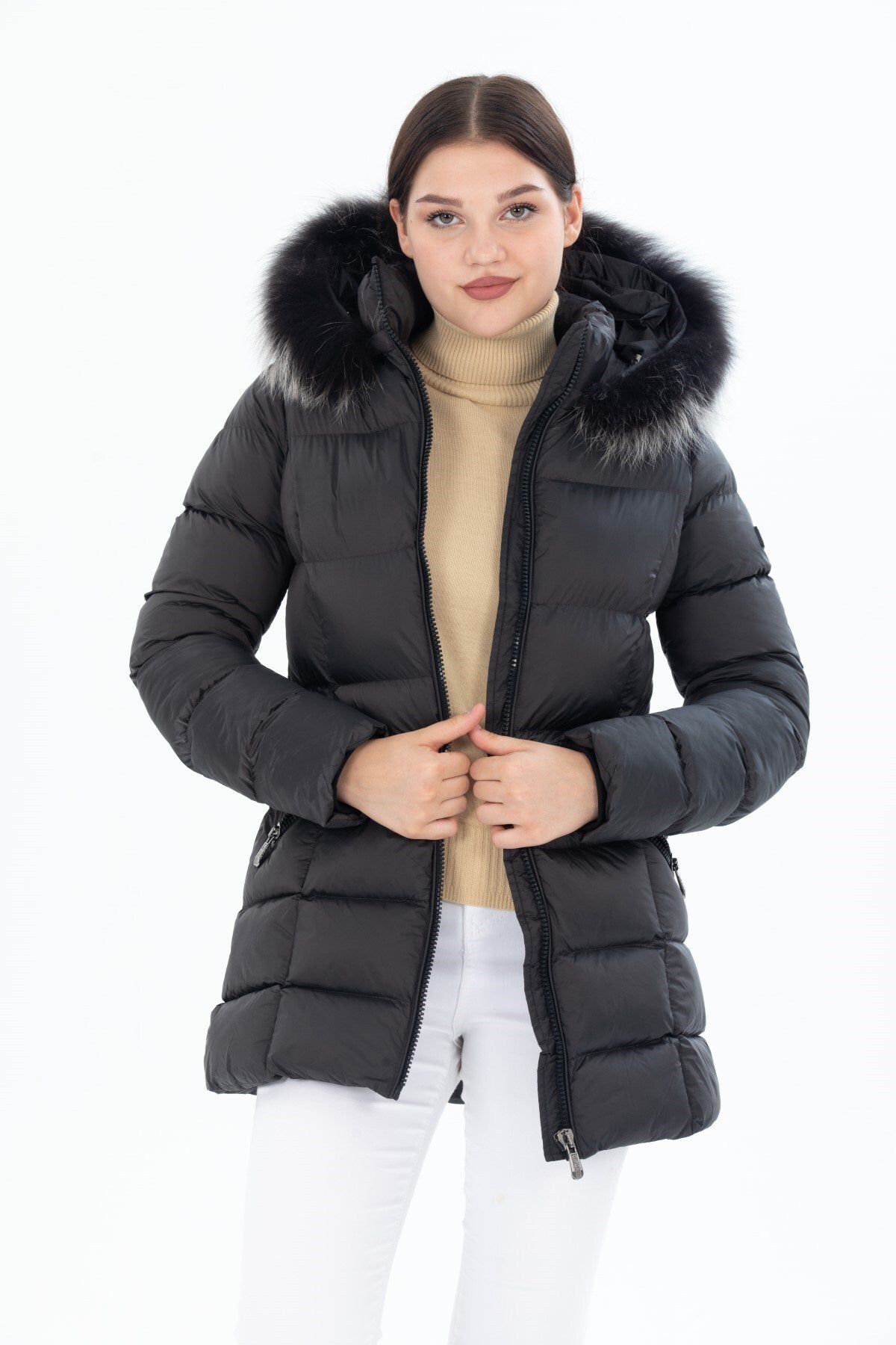 Women's Long Removable Fur Hooded Padded Windproof Water Repellent Inflatable Coat 8651 Gfx8651