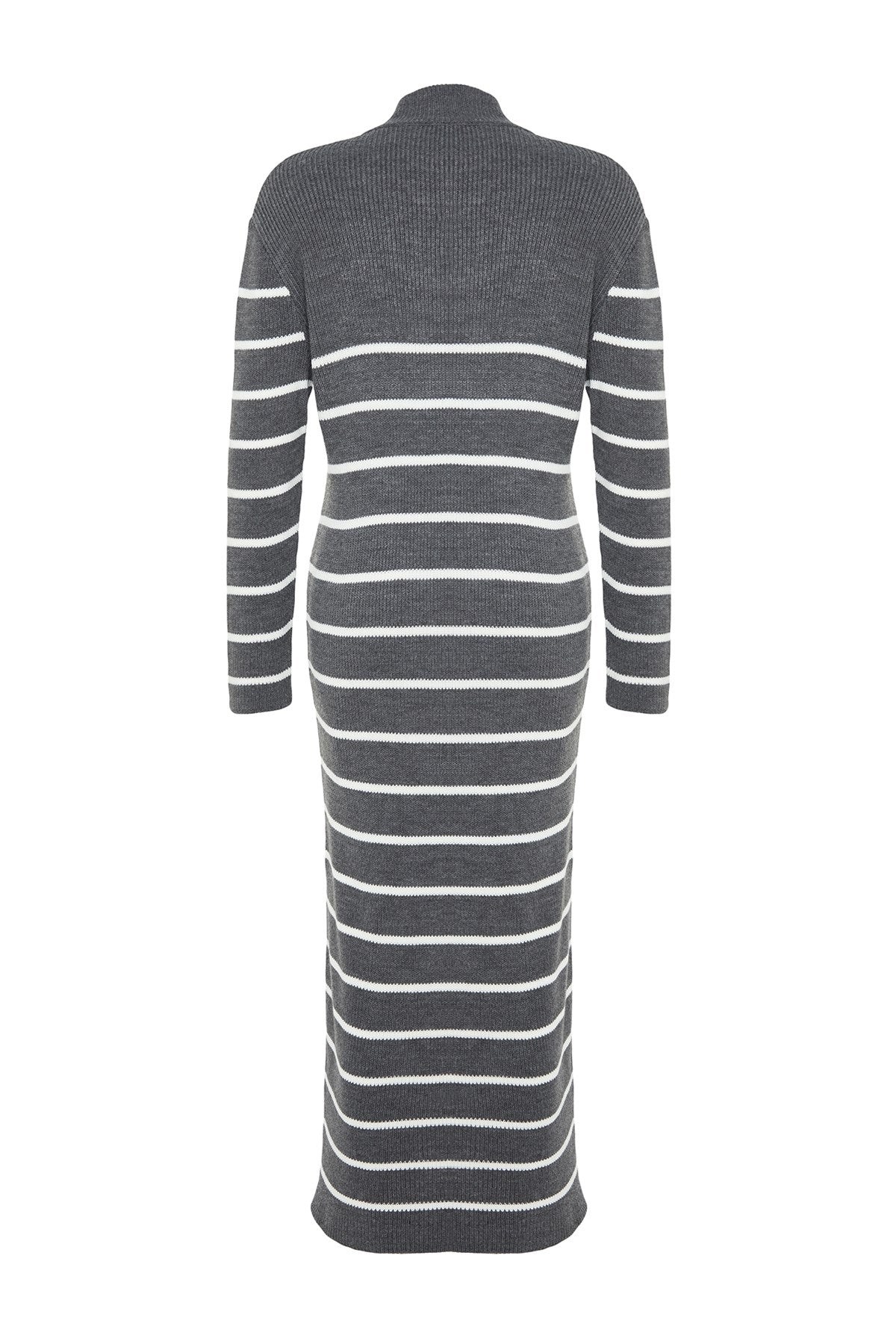 Black Striped Zipper Detailed Knitwear Dress Tctaw24eb00019