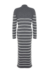 Black Striped Zipper Detailed Knitwear Dress Tctaw24eb00019