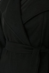 Black Belted Wide Collar Oversize Cashmere Coat Tbbaw23kb00001