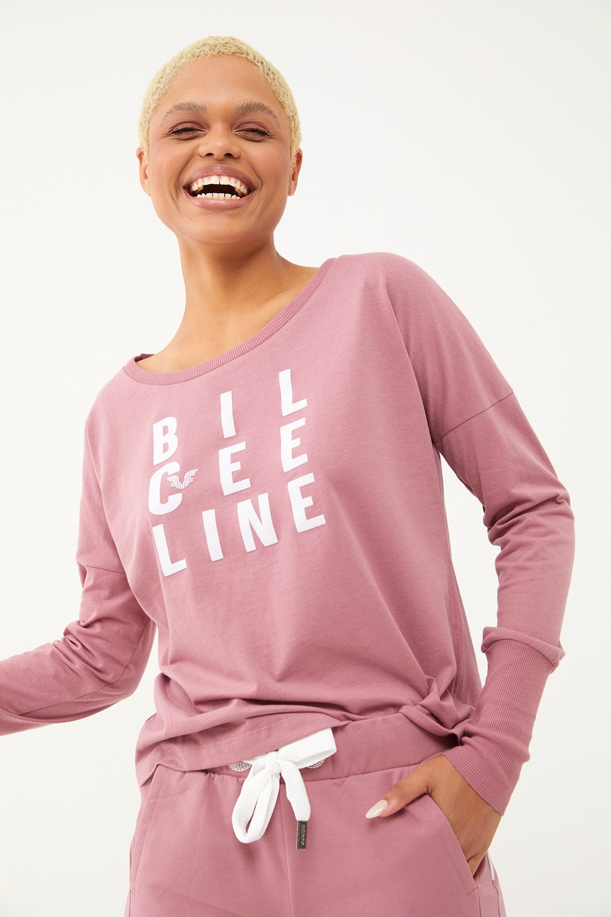 Women's Salmon Organic Cotton Soft Textured Long Sleeve Letter Printed Slim T-shirt, Sweatshirt 0719