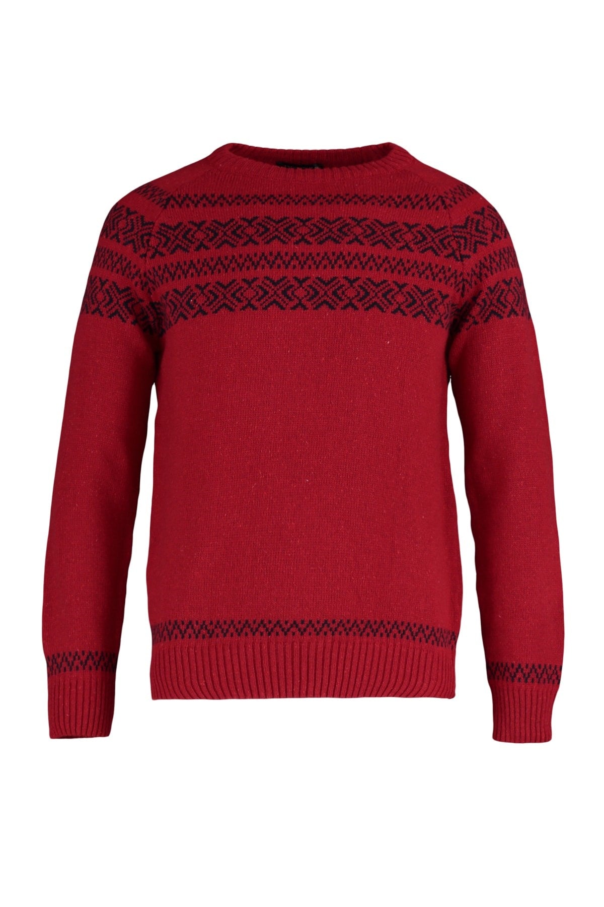 Red Mens Slim Fit Crew Neck Jacquard Knitwear Sweater Tmnaw23kz00012