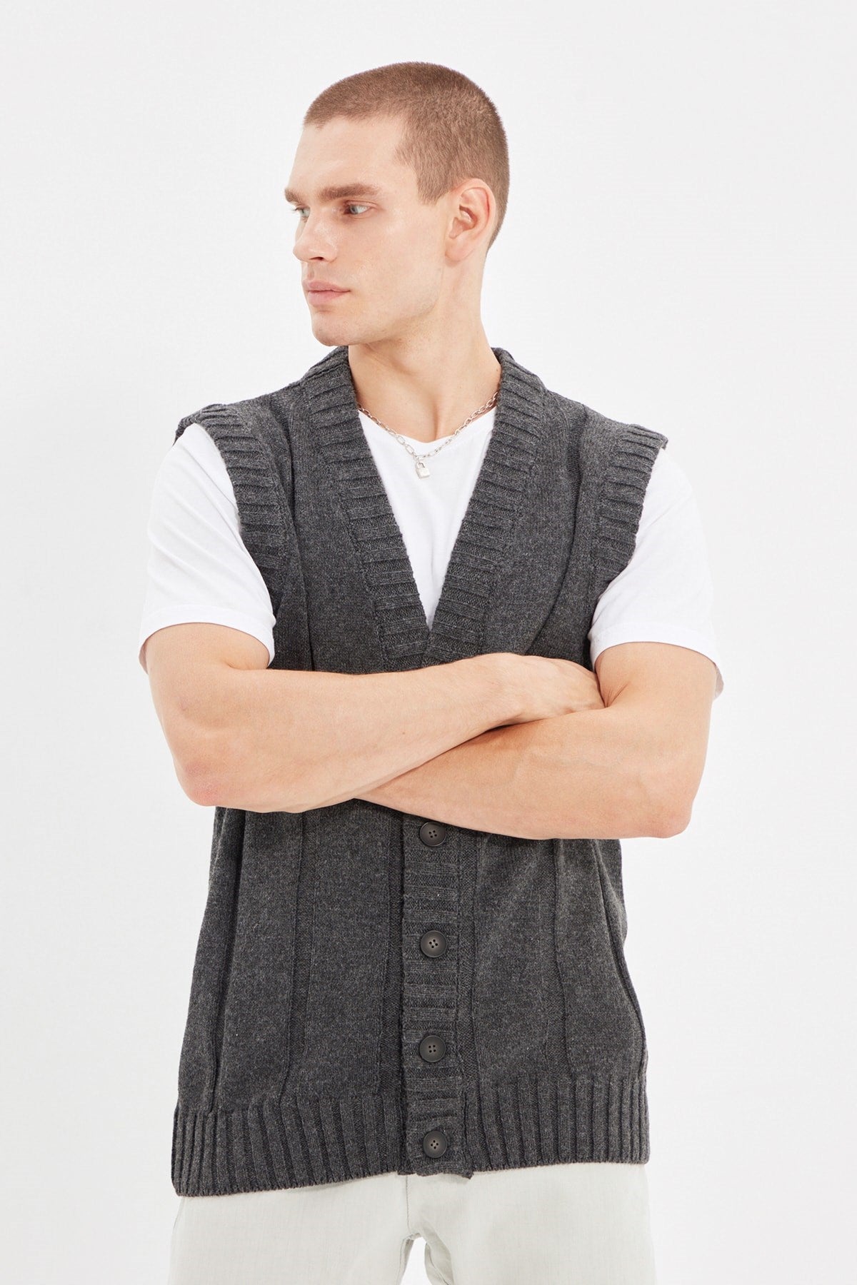 Anthracite Men's Regular Fit Vest Tmnaw22ye0049