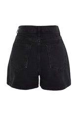 Black Front Buttoned High Waist Denim Shorts Twoss22sr00112