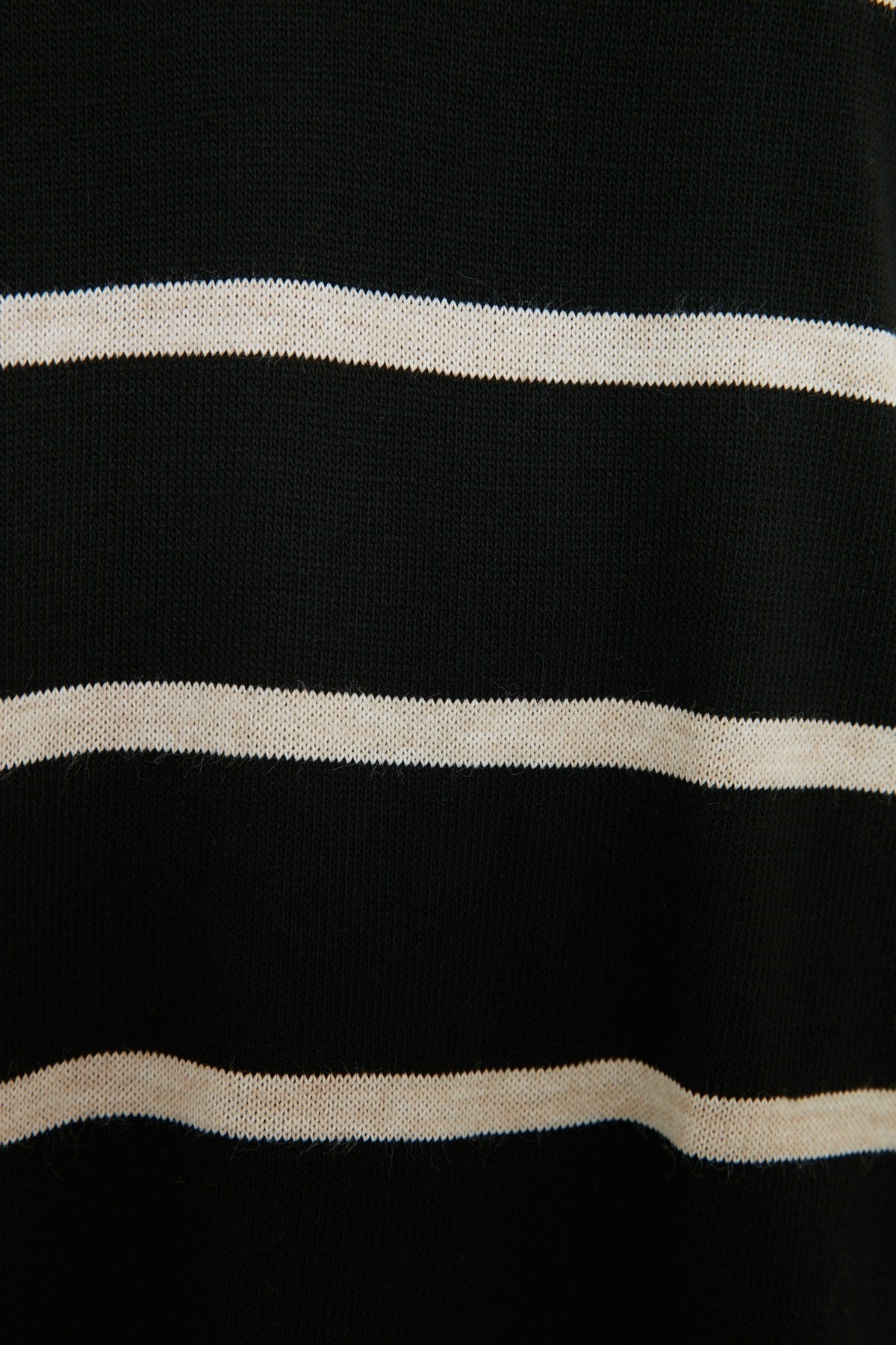 Black Polo Neck Striped Knitwear Dress Tctaw22eb0212