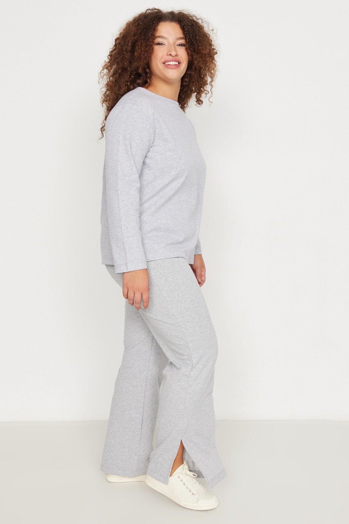 Grey Legs Slit Knitted Pajama Set Tbbaw23ai00055