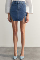 Limited Edition Blue Slit Mini Denim Skirt Twoss23et00347