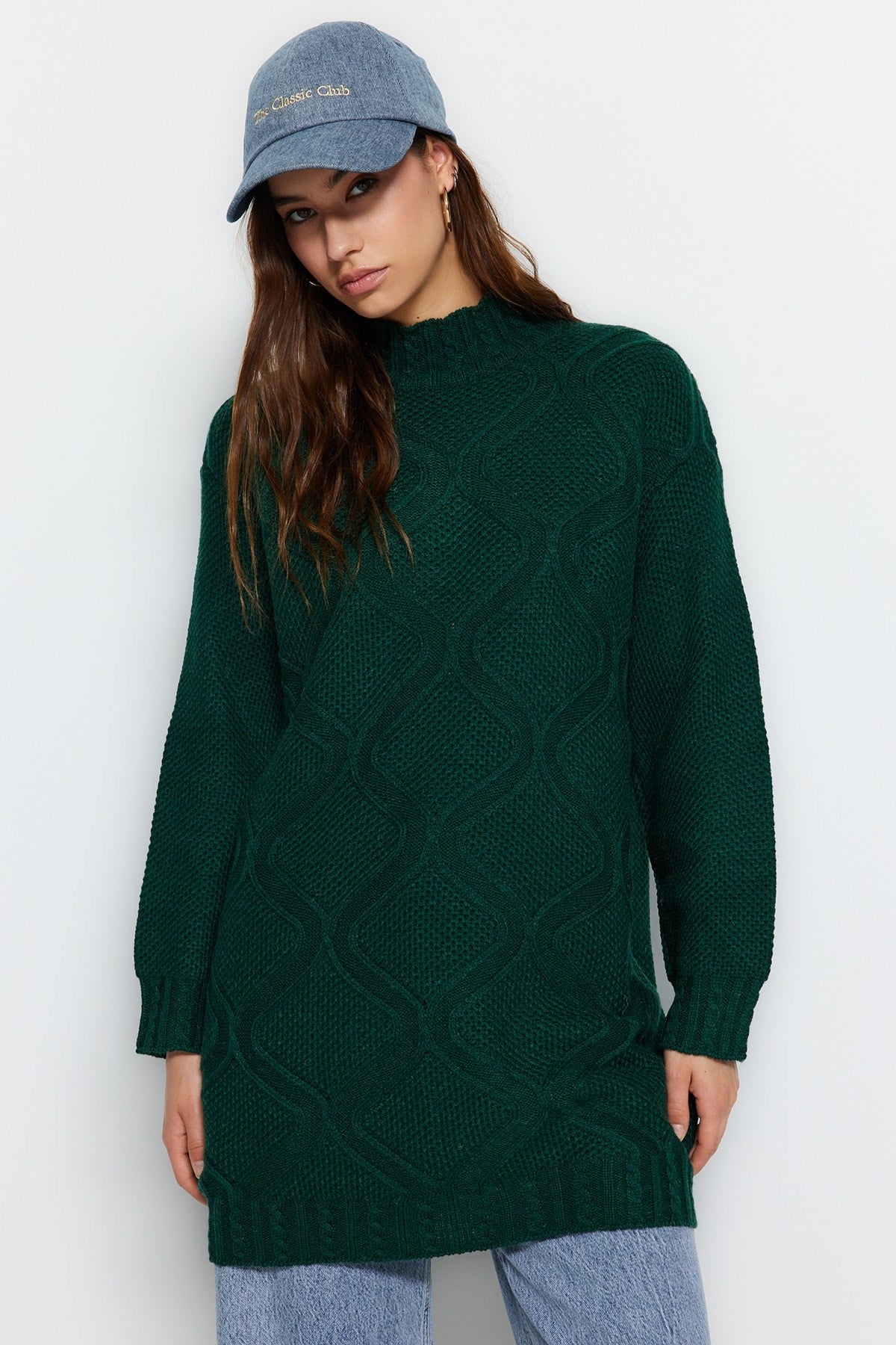 Dark Green Openwork Knit Pattern Knitwear Sweater Tctaw24ak00056