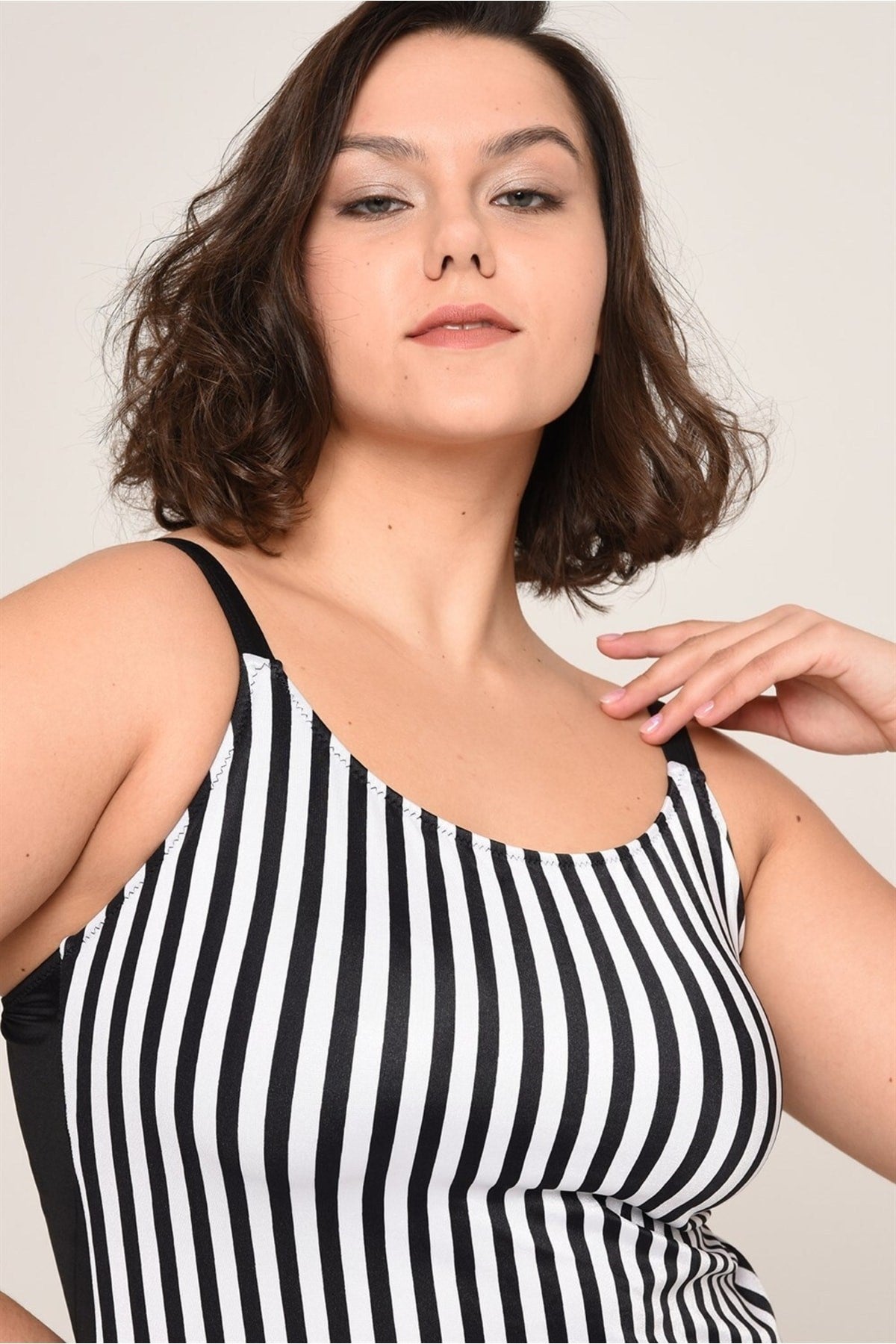 Women's Plus Size Adjustment Strap Side Sliding Black Zigzag Pattern Tankini 98980765