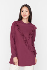 Purple Ruffle Detailed Knitted Tunic Tctaw23uk00052