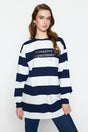 Navy Blue Striped Printed Knitted Tunic Tctss23uk00041