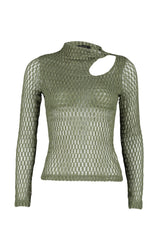 Anthracite Transparent Textured Cut Out/window Detailed Fitted/body Fit Knitted Blouse Twoaw24bz0029