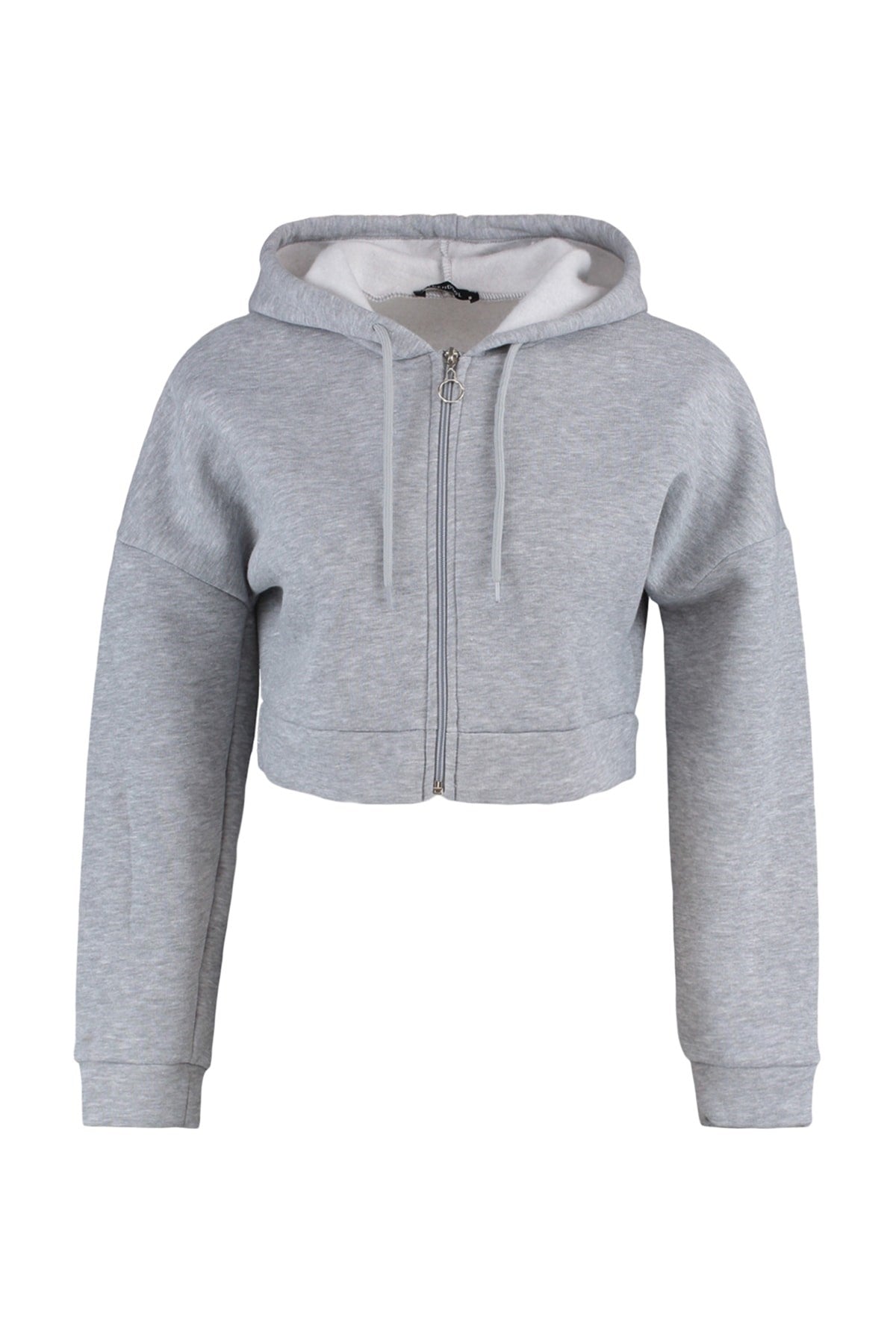 Grey Zipper Hooded Casual Fit Crop Thick Inside Polare Knitted Sweatshirt Twoaw23sw00028