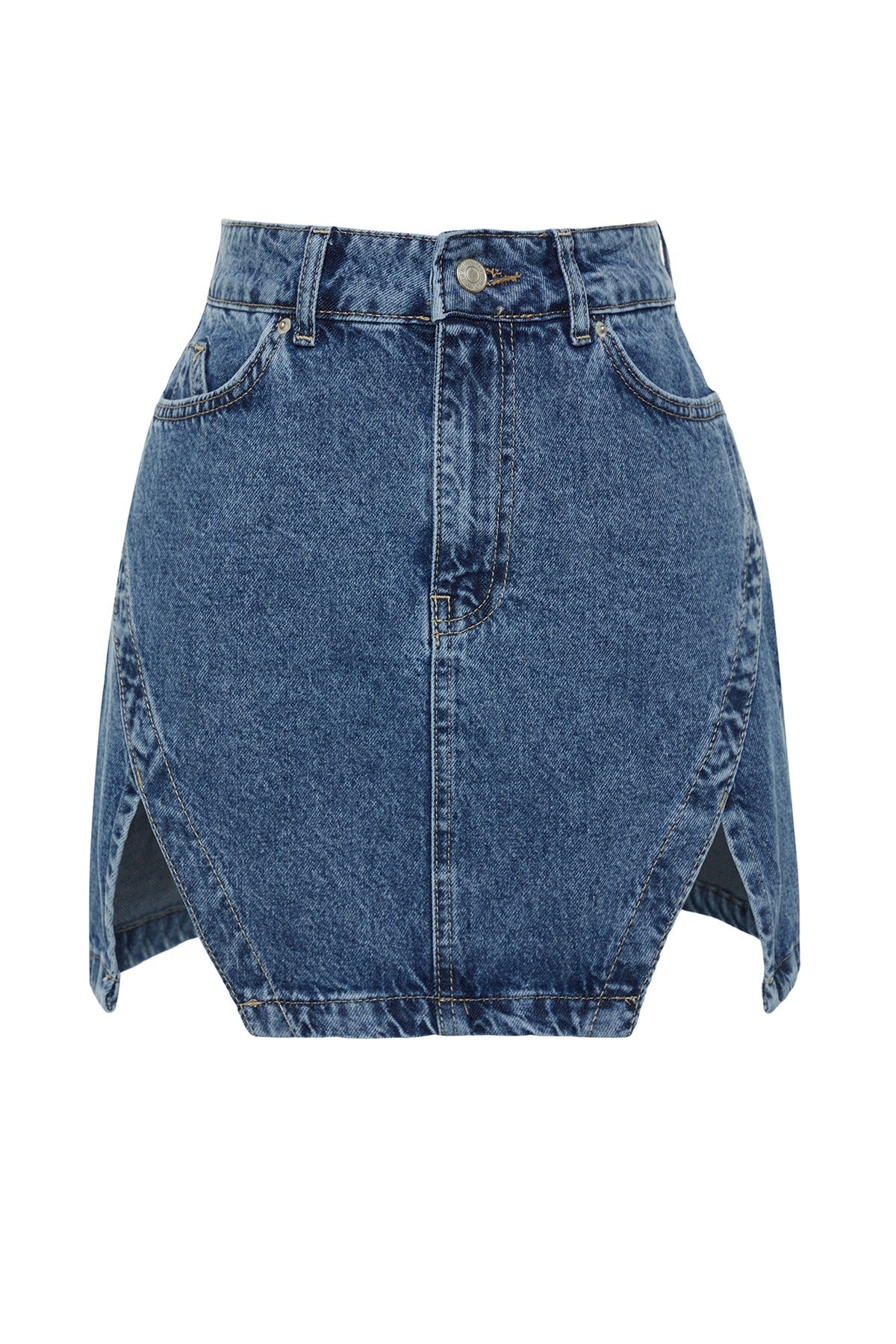 Limited Edition Blue Slit Mini Denim Skirt Twoss23et00347