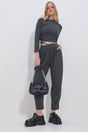 Women's Anthracite High Waist Double Pockets Crinkle Pants Alc-x11412