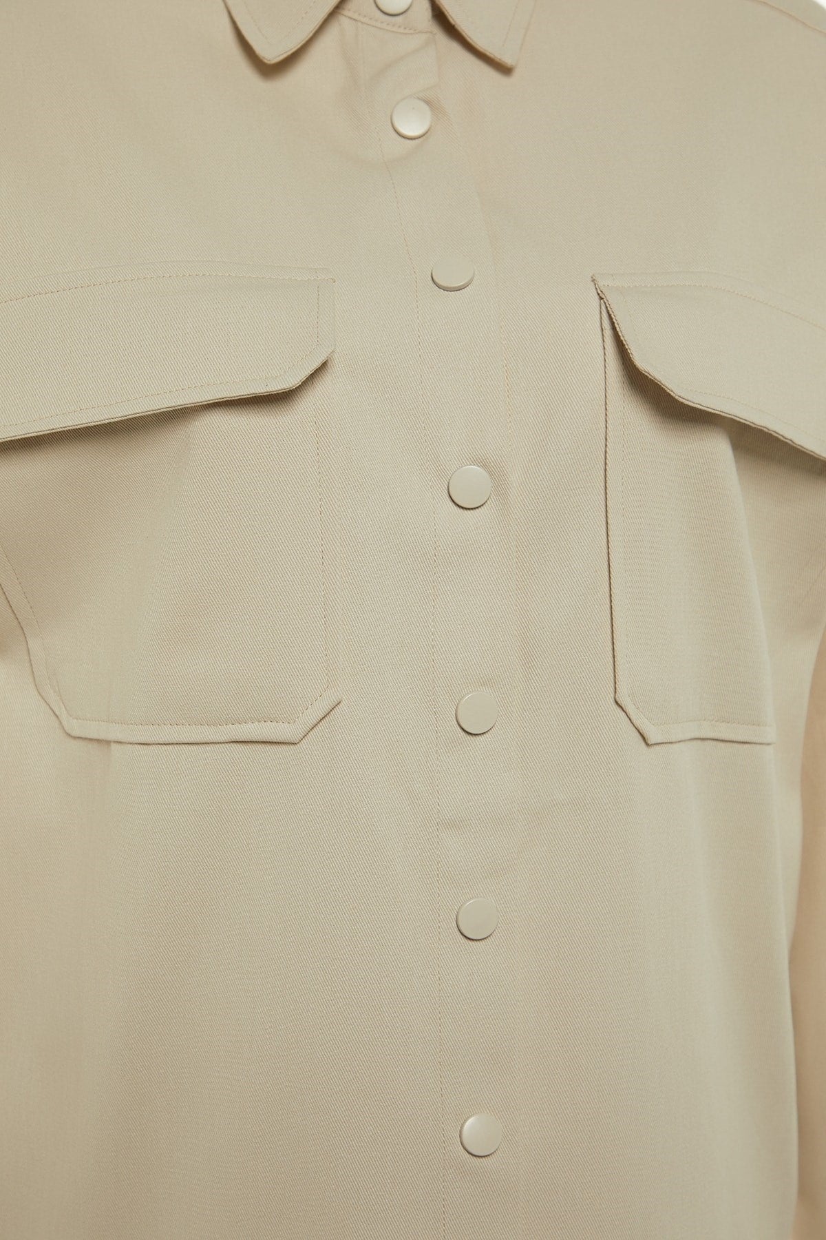 Cream Pocket Detailed Snap Closure Shirt-pants Woven Suit Tctaw22us0013