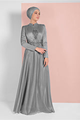 Women Grey Embroidered Evening Dress 5810 20yabltr5810