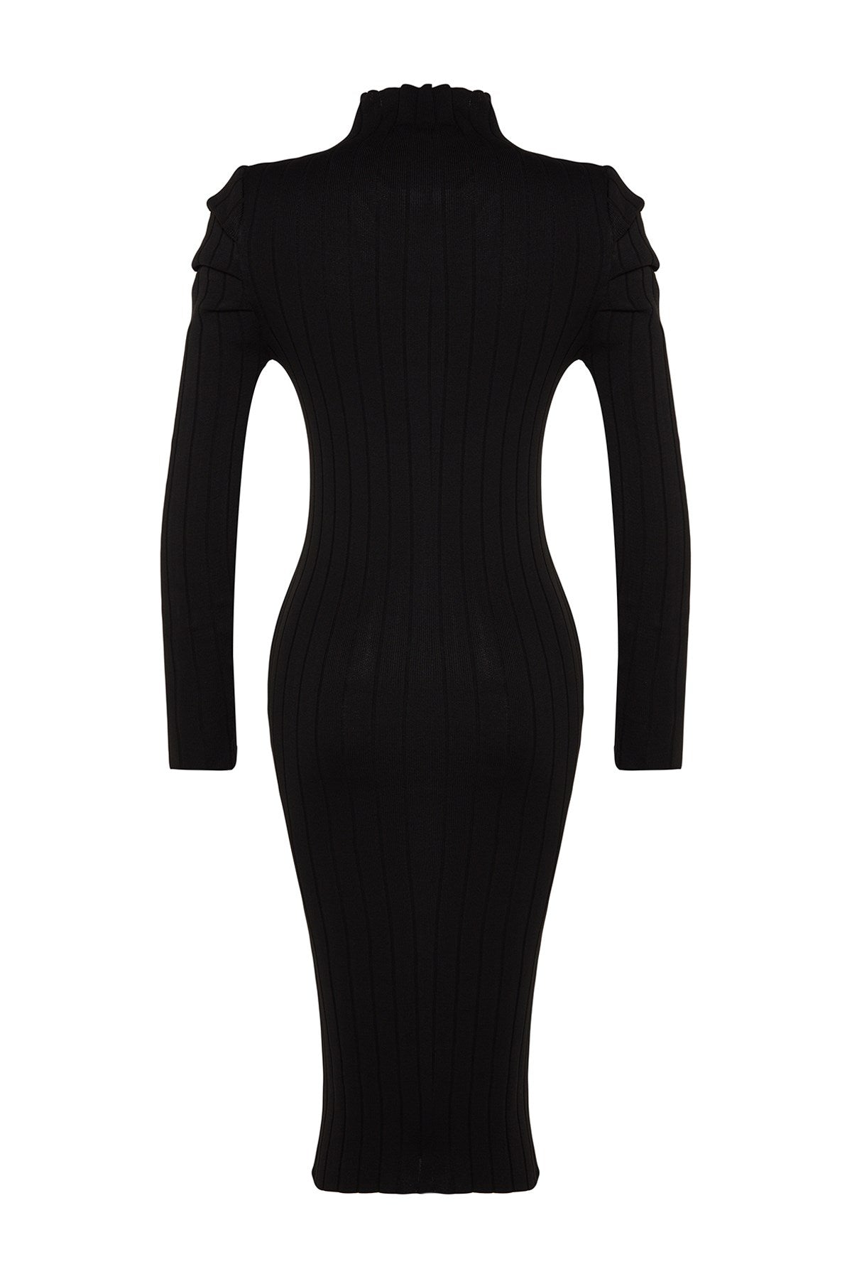 Black Midi Knit Shoulder Ruffle Dress Twoaw24el00231