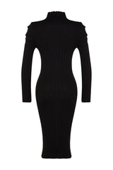 Black Midi Knit Shoulder Ruffle Dress Twoaw24el00231