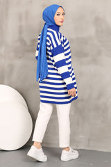 Black Striped Zipper Knitwear Tunic Imj002666