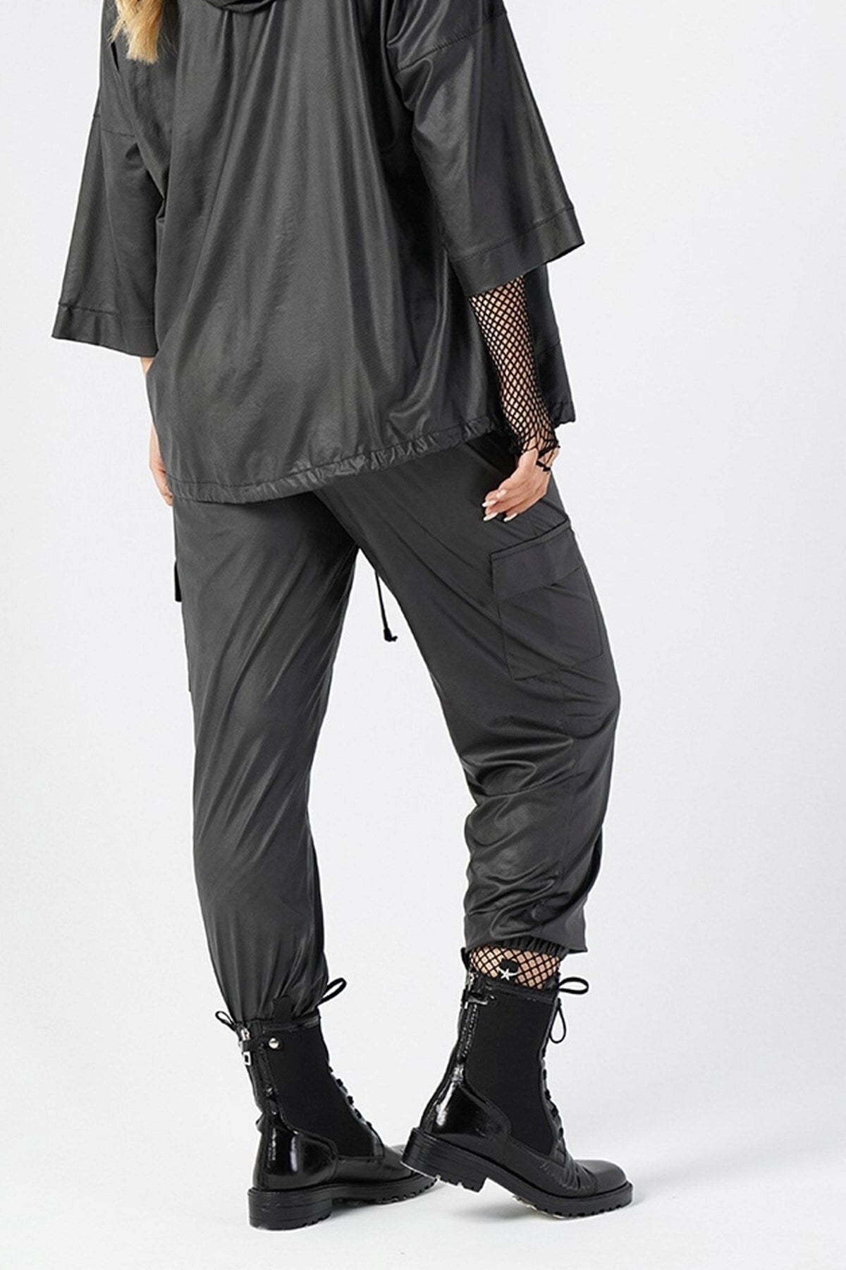 Plus Size Leather Pants With Rubber Detail Pockets 220450063