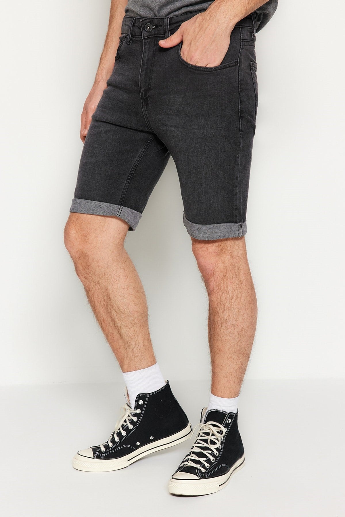 Anthracite Men's Skinny Fit Destroyed Shorts & Bermuda Tmnss22sr0162