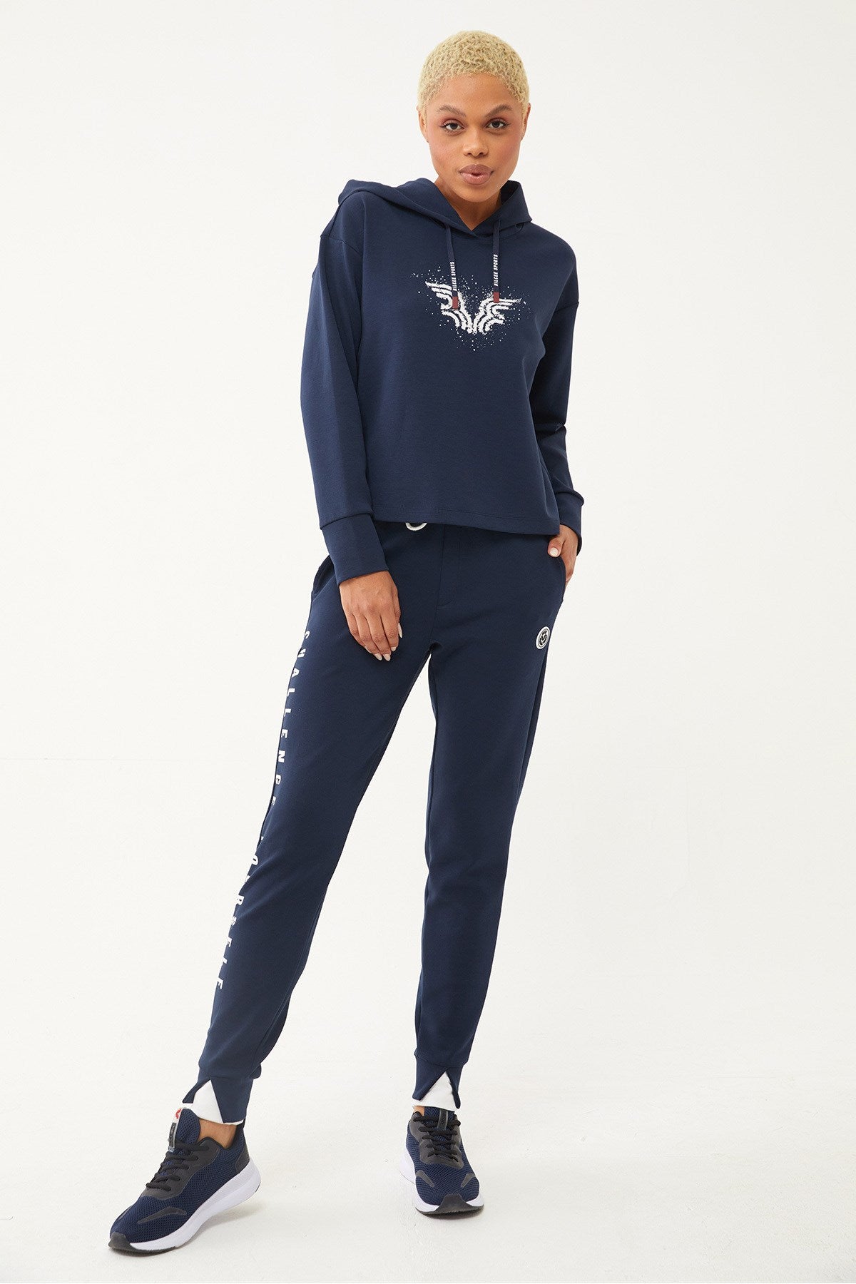 Women's Navy Blue Soft Textured Lycra Fashion Sweatpants 1589 Tb23wl05w1589-1