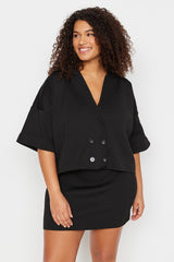 Black Jacket Collar Double-breasted Closure Oversize Knitwear Blouses&skirt Set Tbbaw23cp00041