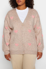 Ecru Heart Pattern Knitwear Cardigan Tbbaw24av00006