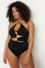 Black Cut Out Detailed Tie Up Swimsuit Tbbss23am00016