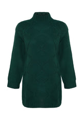 Dark Green Openwork Knit Pattern Knitwear Sweater Tctaw24ak00056