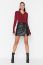 Black Zipper Faux Leather Woven Shorts Skirt Twoaw23sr00010