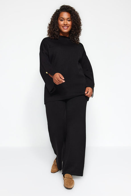 Black Straight Collar Plain Single Plate Plus Size Bottom-top Suit Tbbaw24cp00015