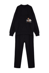 Men's Black Regular Fit Printed Knitted Sleepwear Set Tmnaw24pt00045