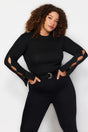 Black Turtleneck Solid Bodycone Polyethylene Knitwear Plus Size Blouse Tbbaw24af00021