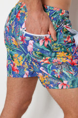 Navy Blue Men's Standard Size Floral Patterned Swimsuit Marine Shorts Tmnss23ds00023