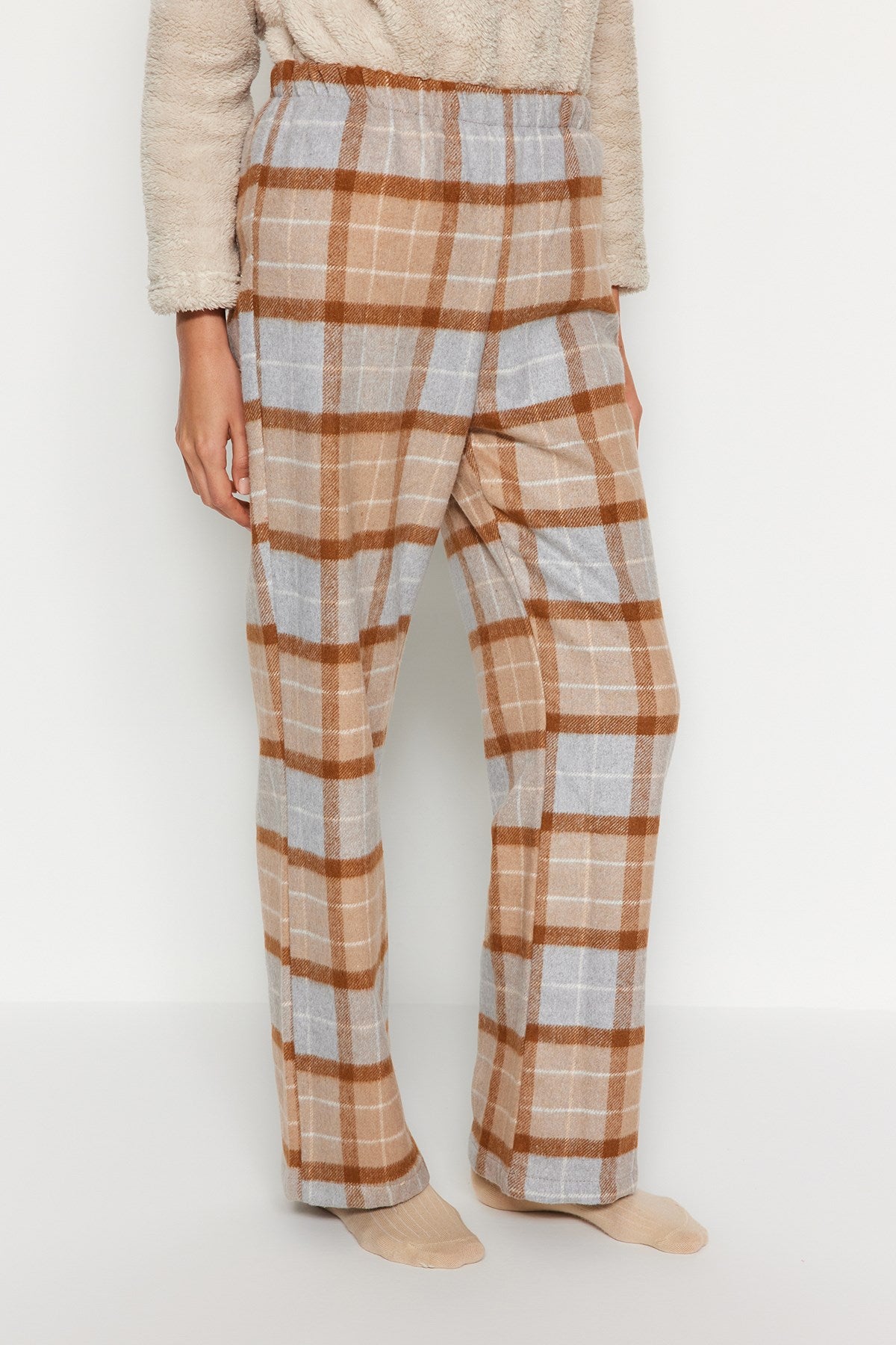 Brown-multicolor Premium Plaid Woven Pajama Bottoms Thmaw24pj00014