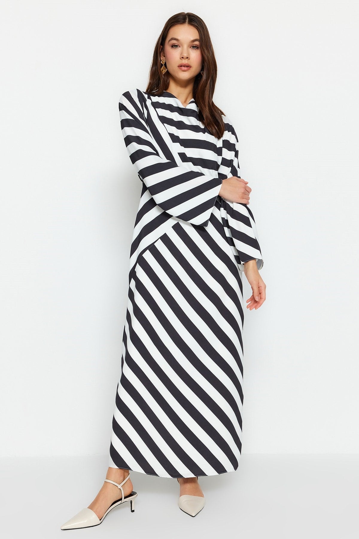 Black Striped Degaje Neckline Woven Dress Tctss23eb00279