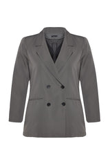 Grey Double Breasted Closure Lined Blazer Jacket Tbbaw24ag00003