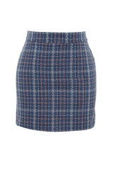 Indigo Plaid Pattern Tweed Fabric Mini Woven Skirt Twoaw23et00017