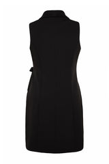 Black Plain Double Breasted Woven Dress Tbbss23ah00254